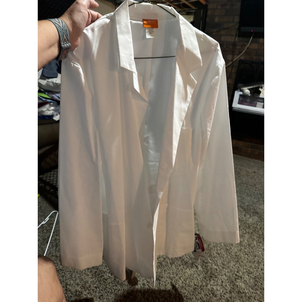 Overpro by Barco White Lab Coat Size L Easy Care Fabric FL0003 Professional Coat
